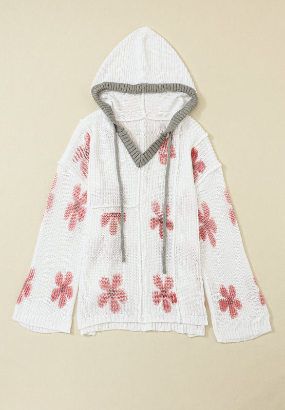 Drawstring Flower Hooded Knit Top - Charming Charlie