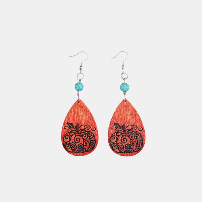 Turquoise Wooden Pumpkin Teardrop Earrings - Charming Charlie