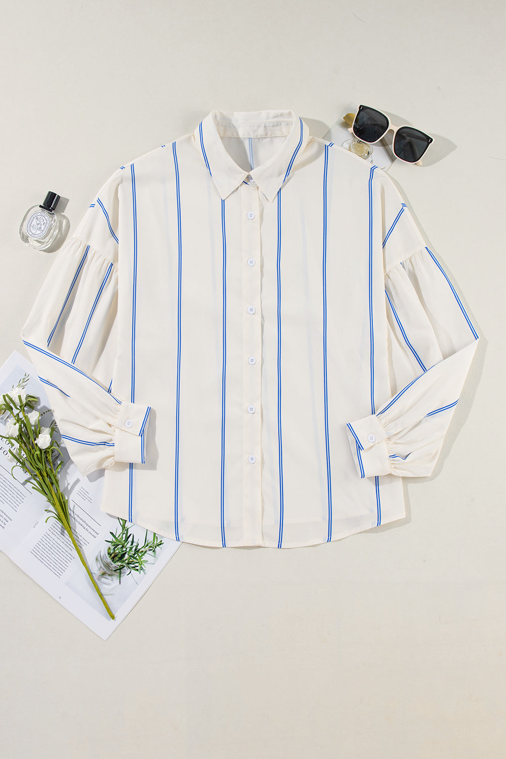 Striped Collared Neck Long Sleeve Shirt - Charming Charlie