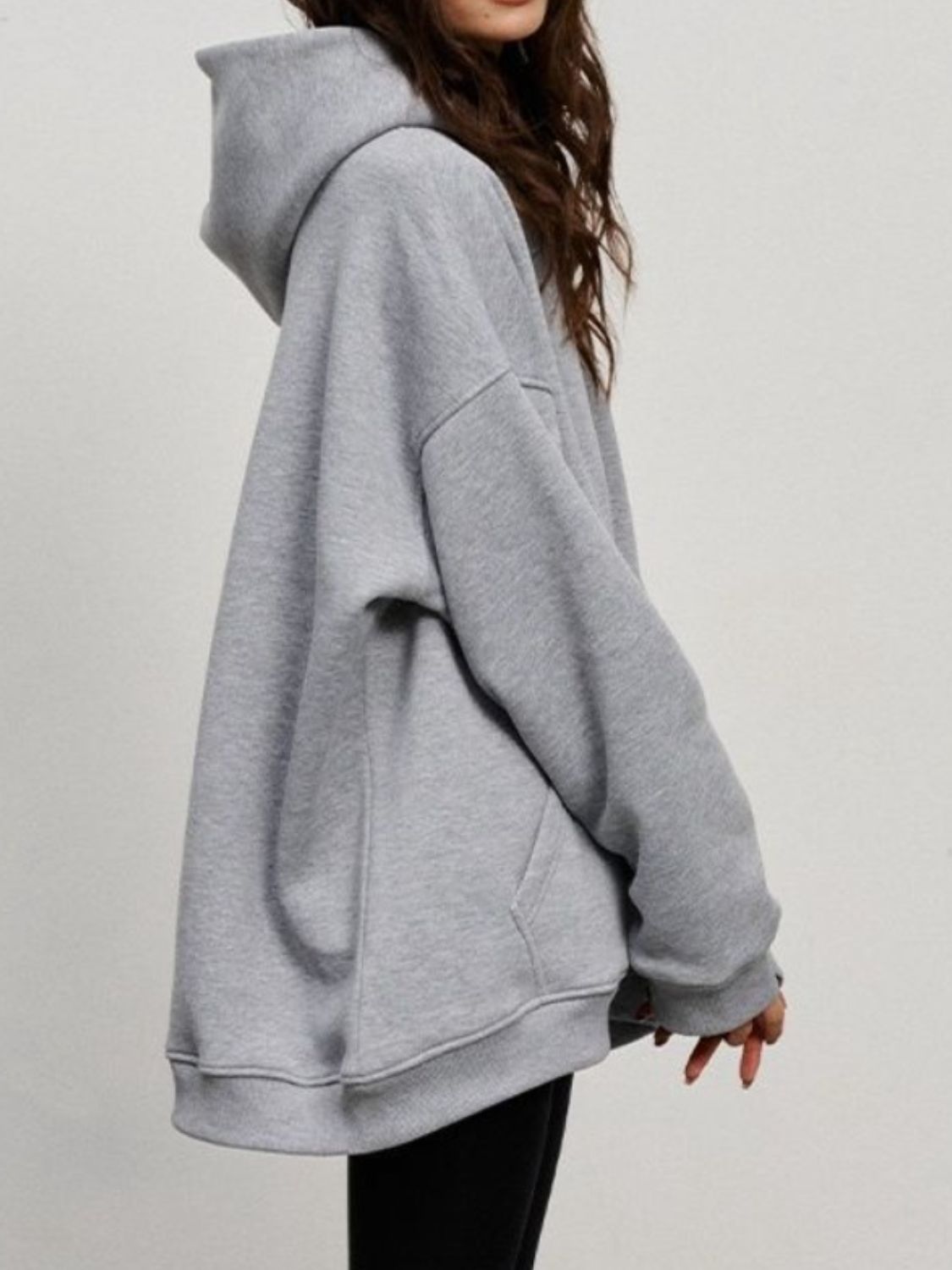 Pocketed Dropped Shoulder Long Sleeve Hoodie - Charming Charlie
