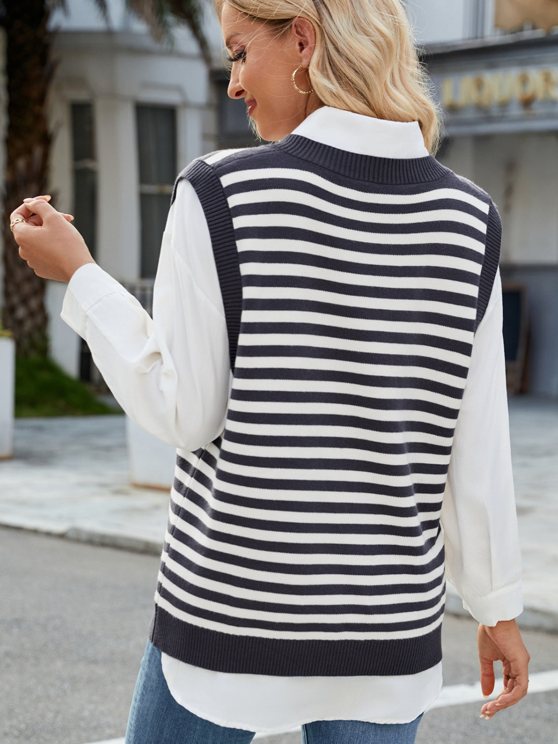 Slit V-Neck Striped Sweater Vest - Charming Charlie