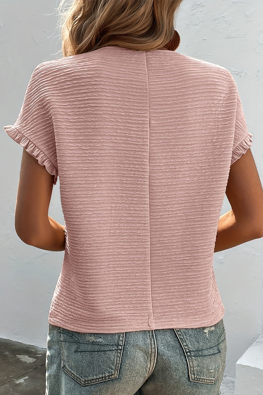 Round Neck Frill Short Sleeve T-Shirt - Charming Charlie