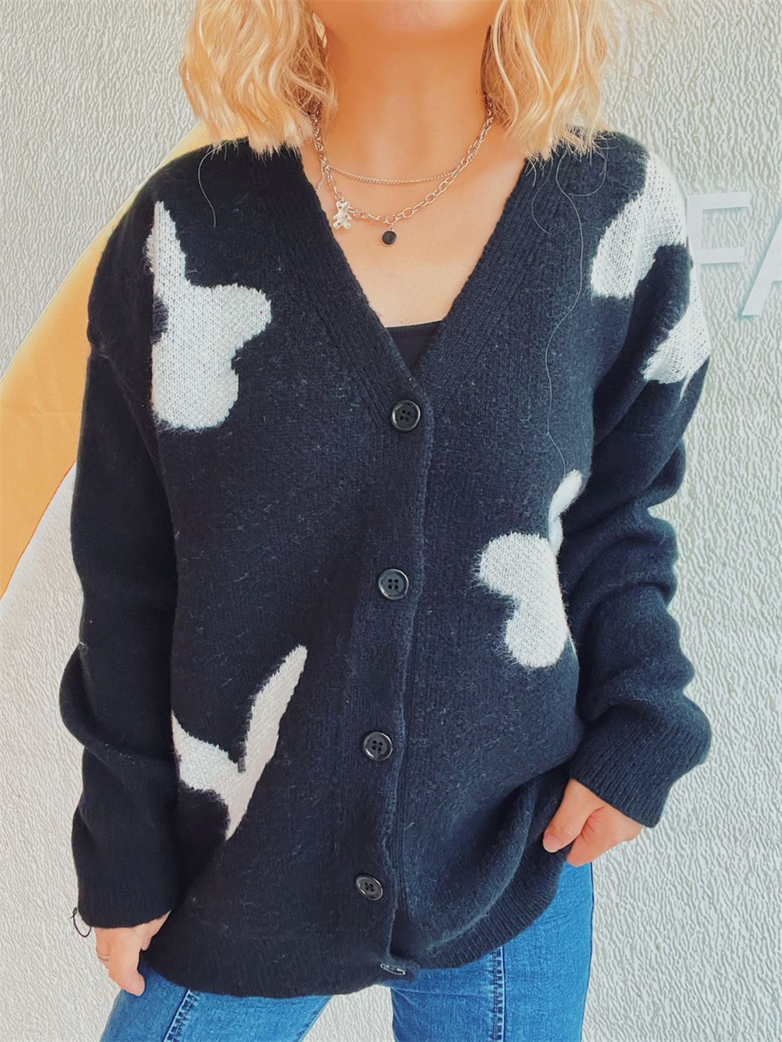 Flower Button Down V-Neck Long Sleeve Cardigan - Charming Charlie