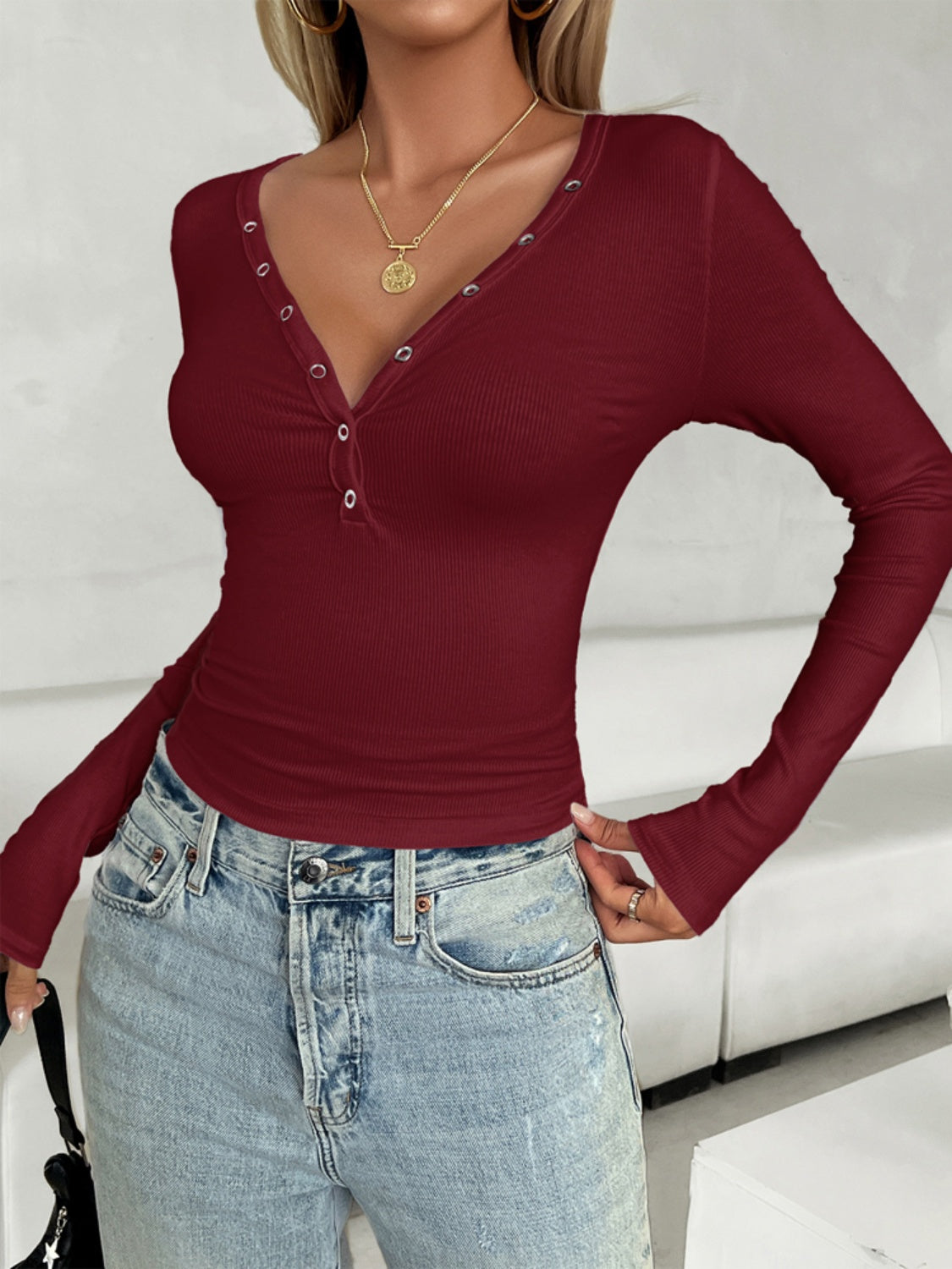 V-Neck Long Sleeve T-Shirt - Charming Charlie