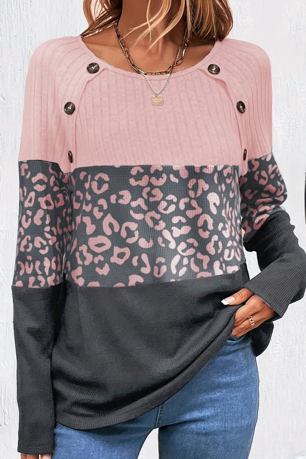 Leopard Round Neck Long Sleeve Top - Charming Charlie