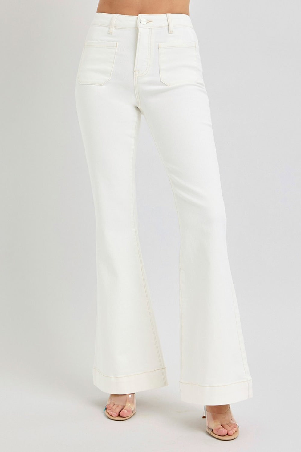 RISEN Full Size High Rise Front Patch Pocket Flare Jeans - Charming Charlie