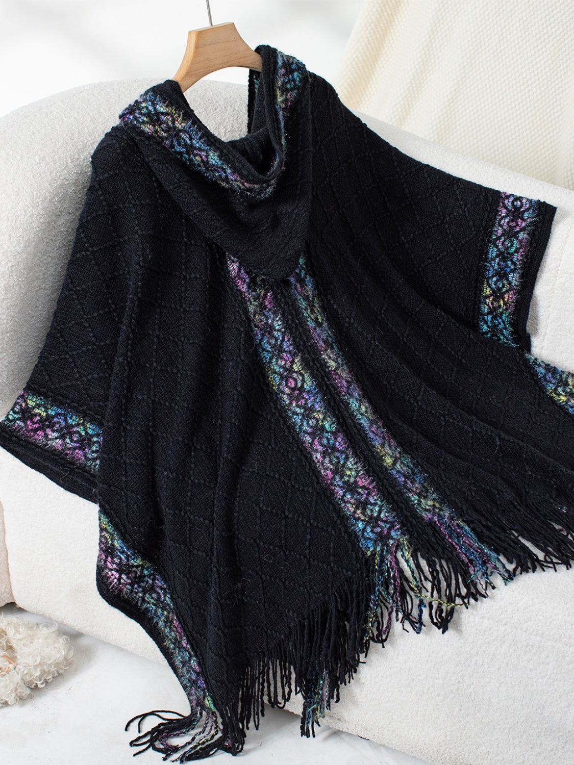 Fringe Half Sleeve Hooded Poncho - Charming Charlie
