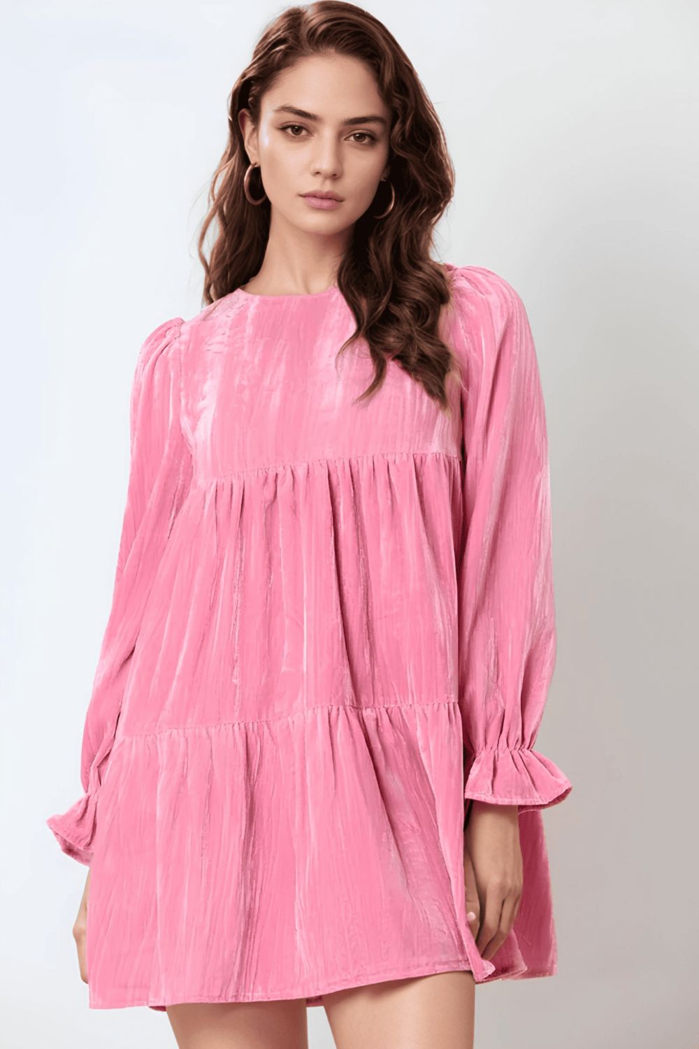 Tied Round Neck Flounce Sleeve Mini Dress - Charming Charlie