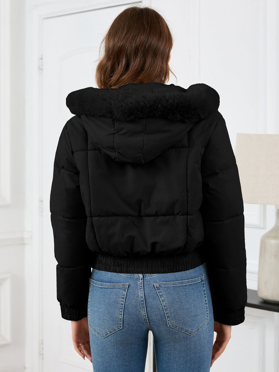 Pocketed Long Sleeve Cropped Hooded Winter Coat - Charming Charlie