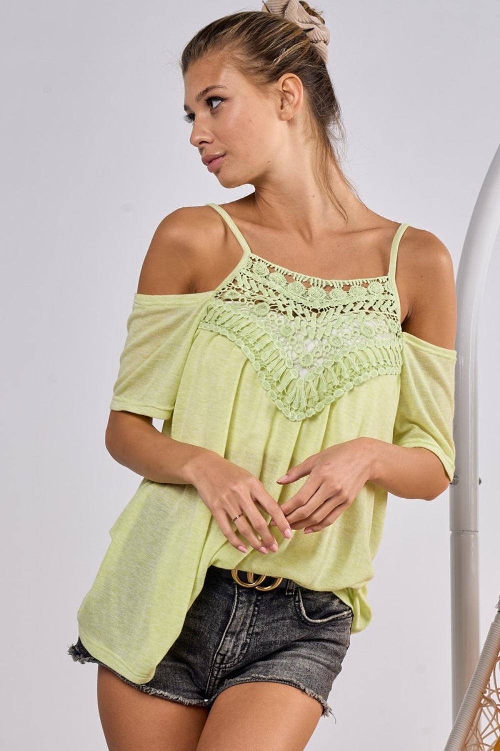 BiBi Front Crochet Lace Adjustable Strap Top - Charming Charlie