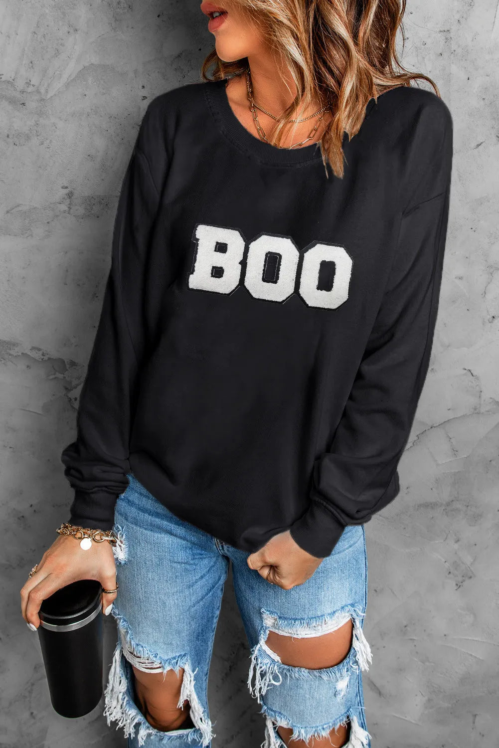BOO Round Neck Long Sleeve Sweatshirt - Charming Charlie