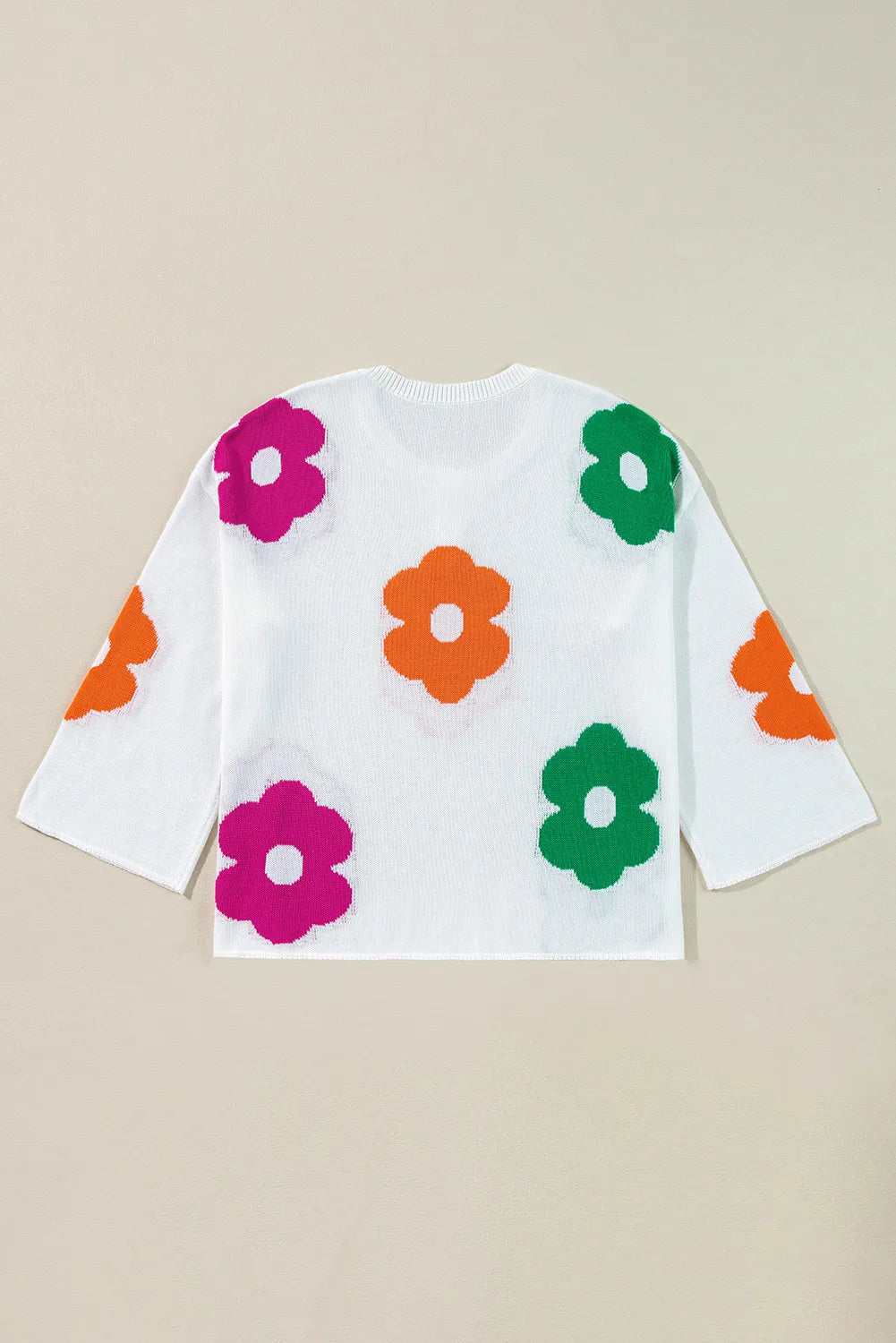 Flower Round Neck Quarter Button Knit Top - Charming Charlie