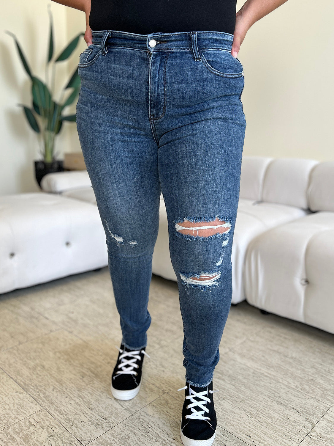 Judy Blue Full Size High Waist Distressed Skinny Jeans - Charming Charlie