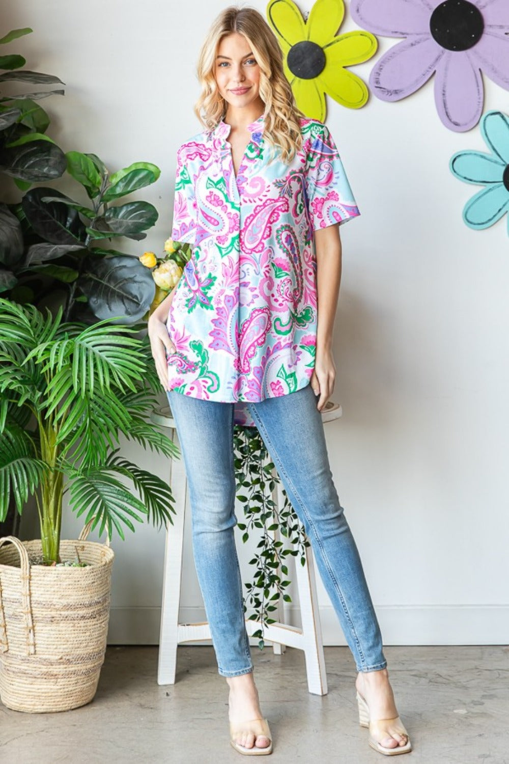 Heimish Full Size Paisley Print Short Sleeve Top - Charming Charlie