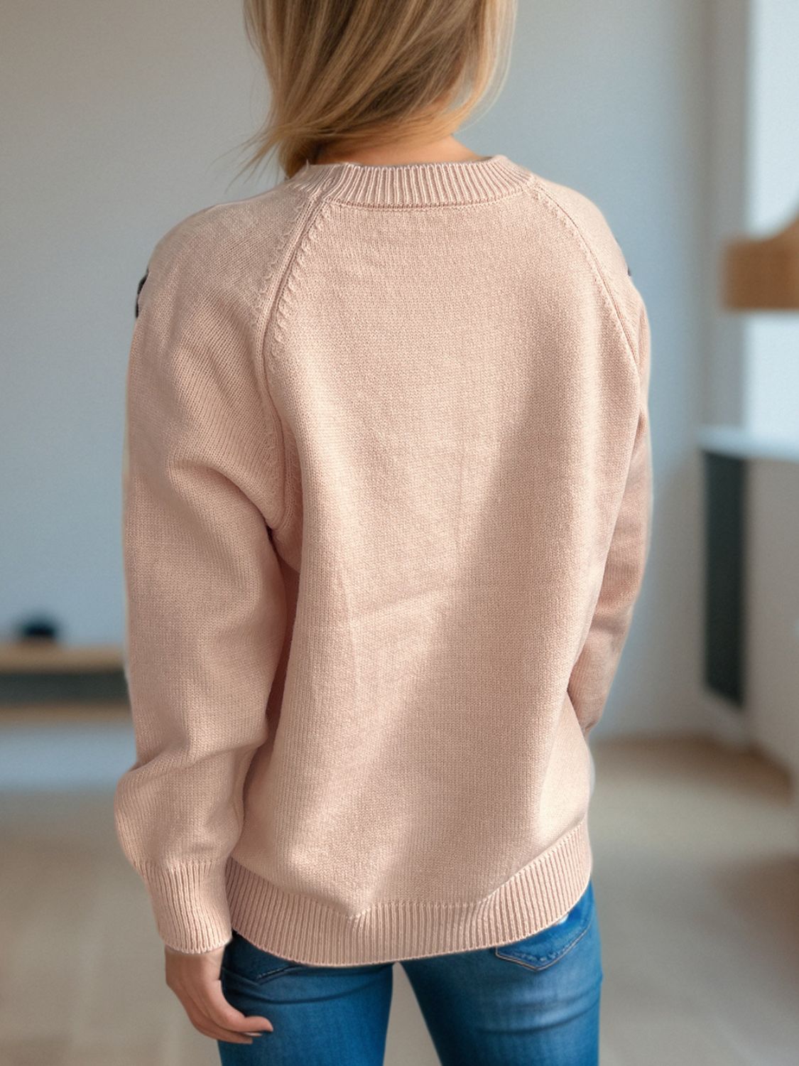 Flower Round Neck Raglan Sleeve Sweater - Charming Charlie