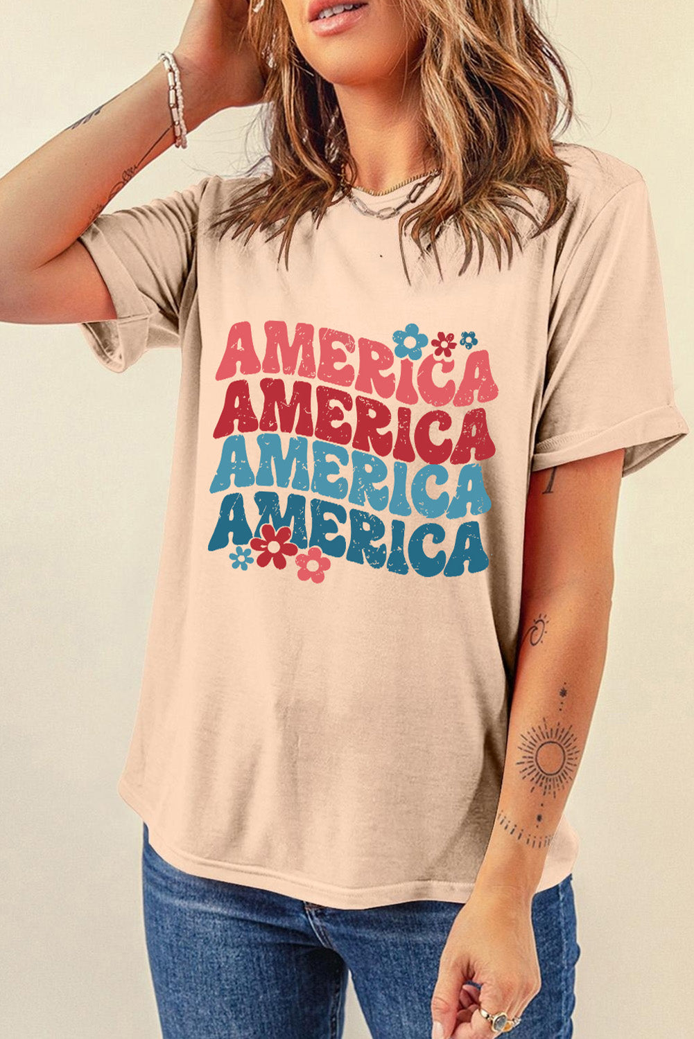 AMERICA Round Neck Short Sleeve T-Shirt - Charming Charlie