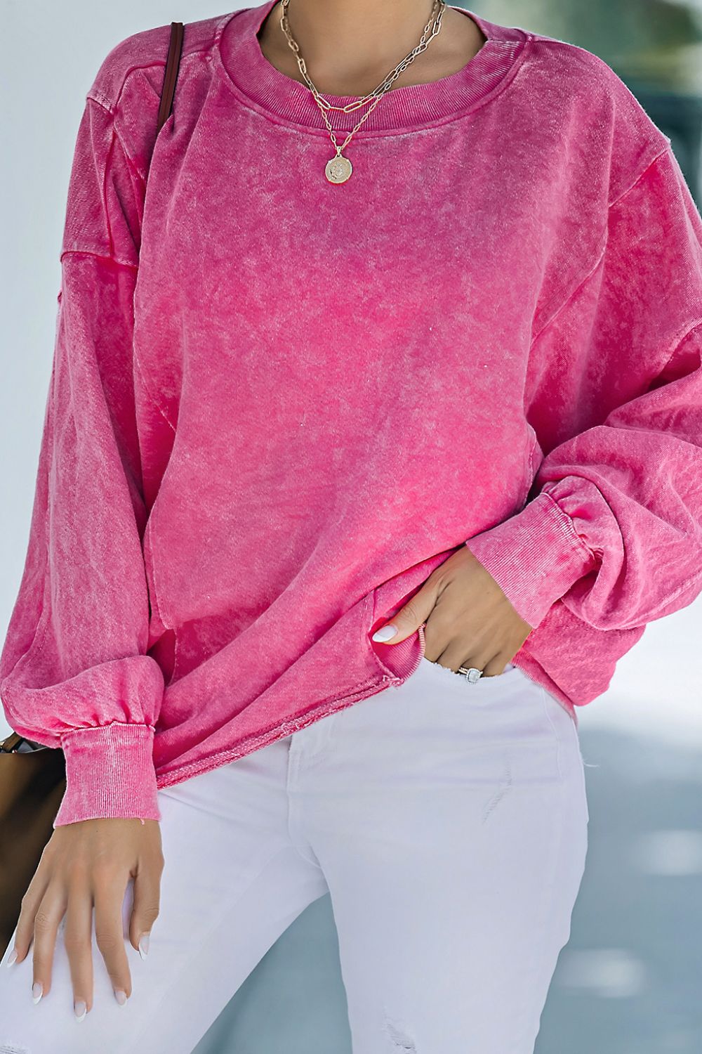 Round Neck Long Sleeve Sweatshirt - Charming Charlie
