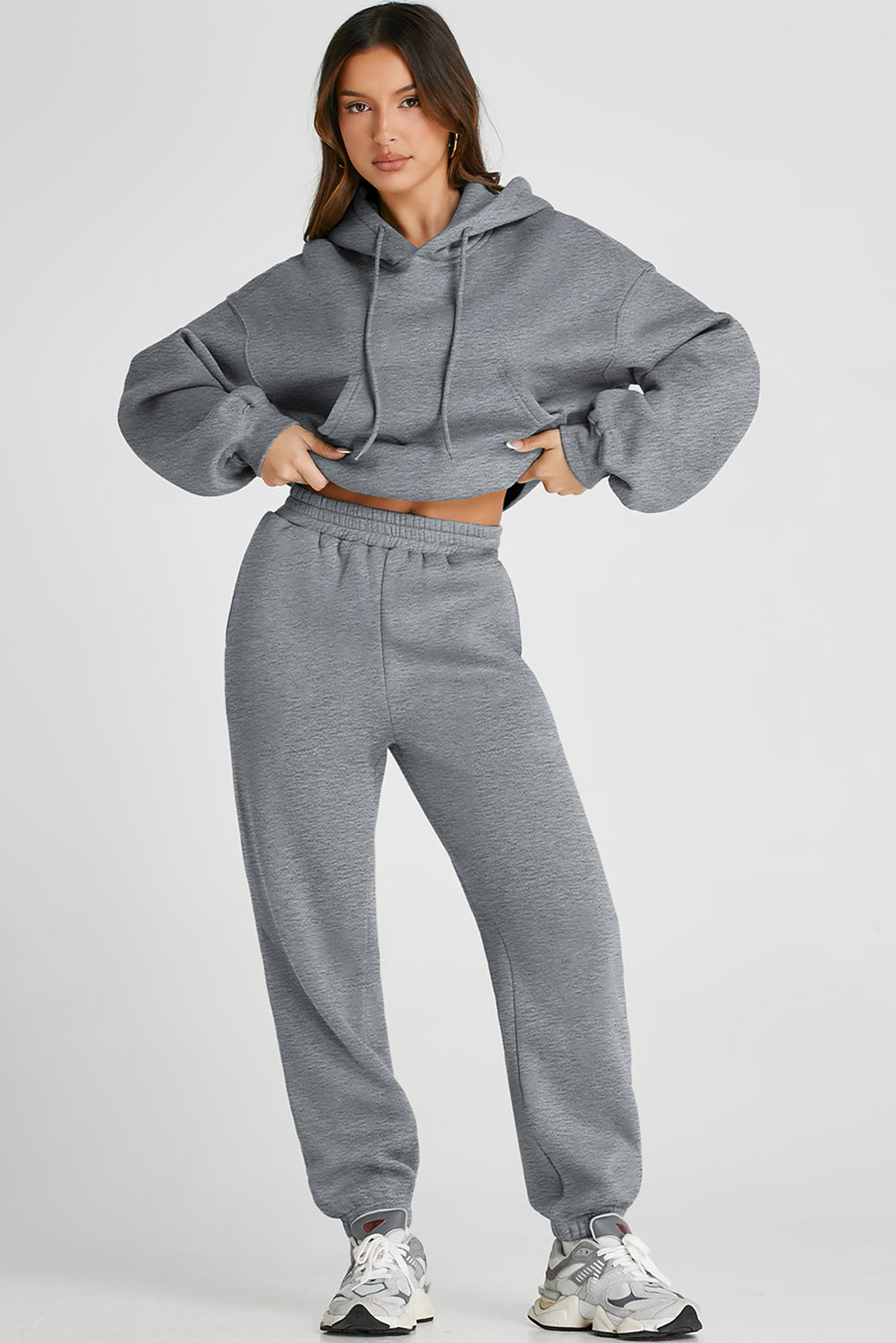 Dropped Shoulder Hooded Top and Pants Active Set - Charming Charlie