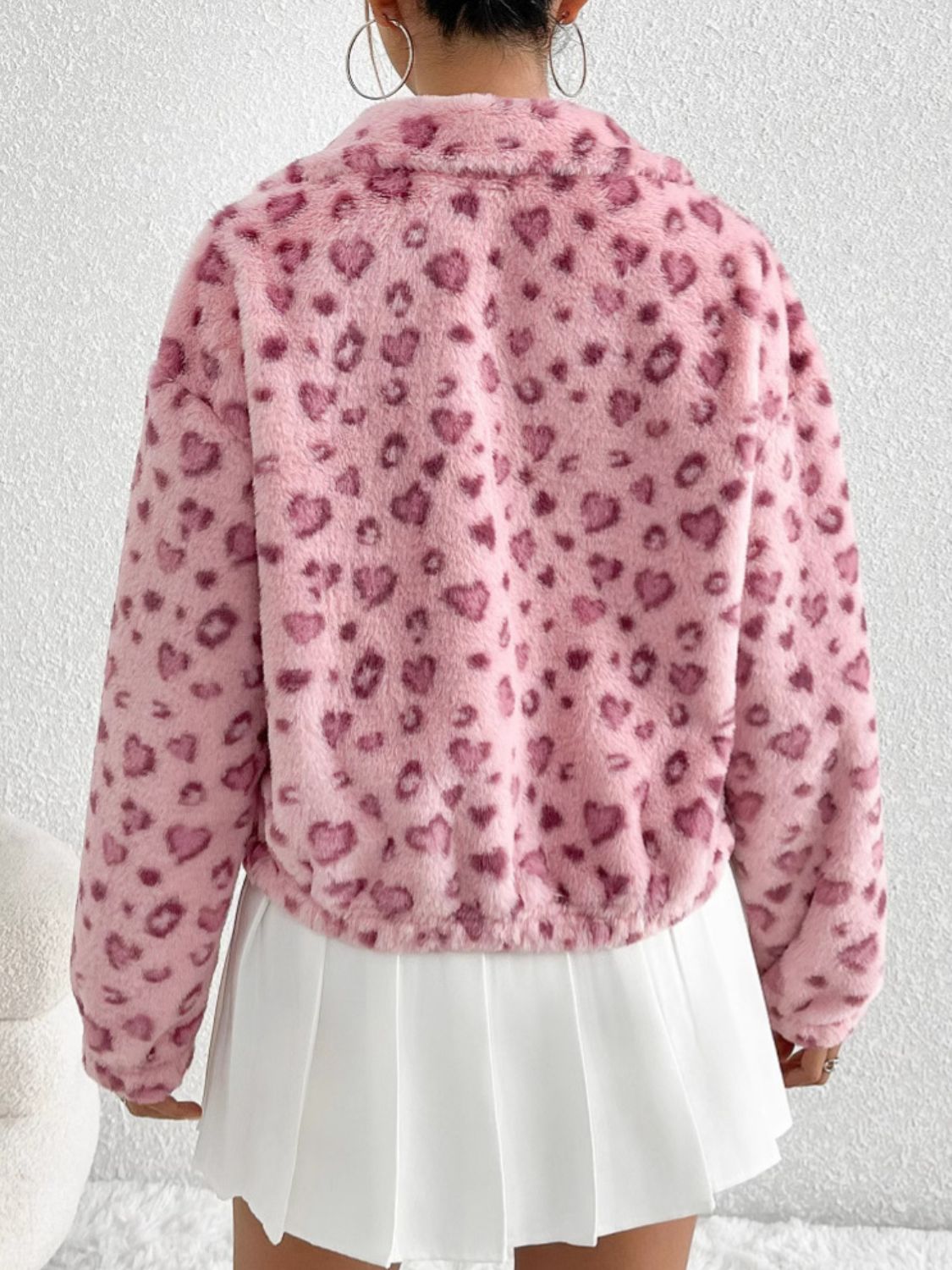 Leopard Zip Up Long Sleeve Furry Jacket - Charming Charlie