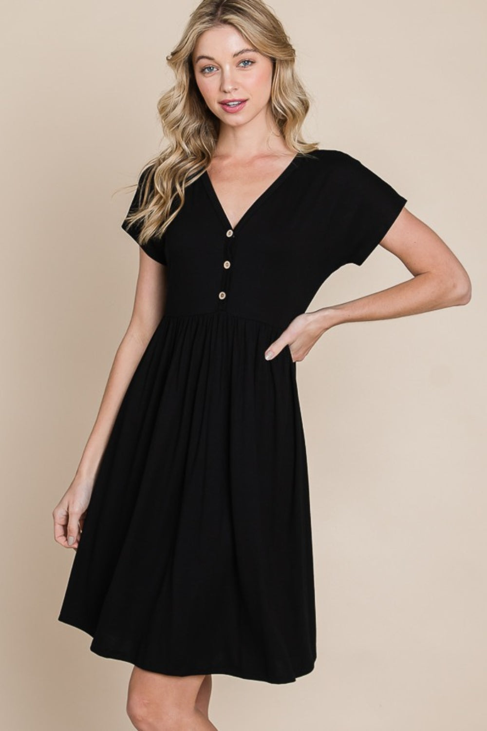 BOMBOM V-Neck Short Sleeve Dress - Charming Charlie