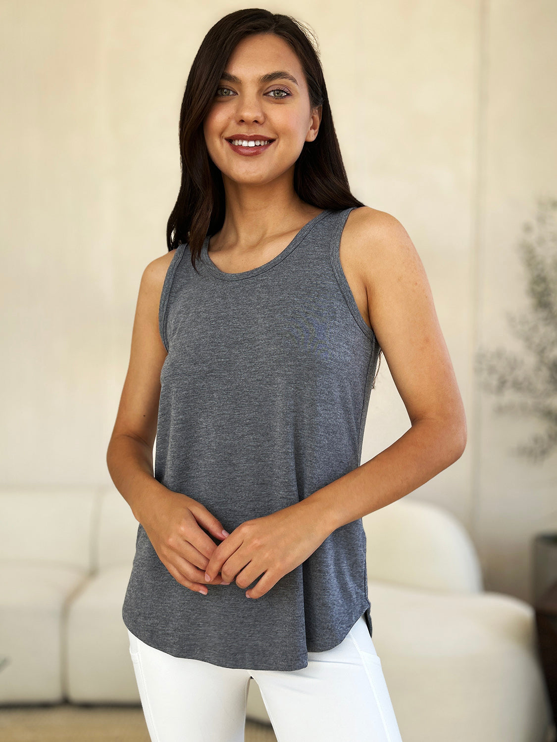 Basic Bae Full Size Round Neck Curved Hem Tank - Charming Charlie