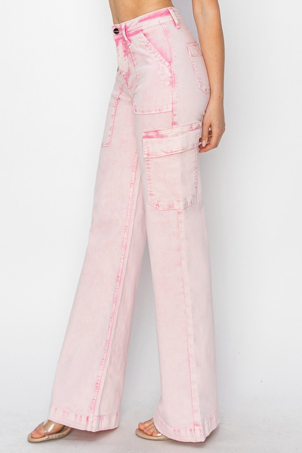 RISEN Full Size High Rise Wide Leg Cargo Pocket Jeans - Charming Charlie