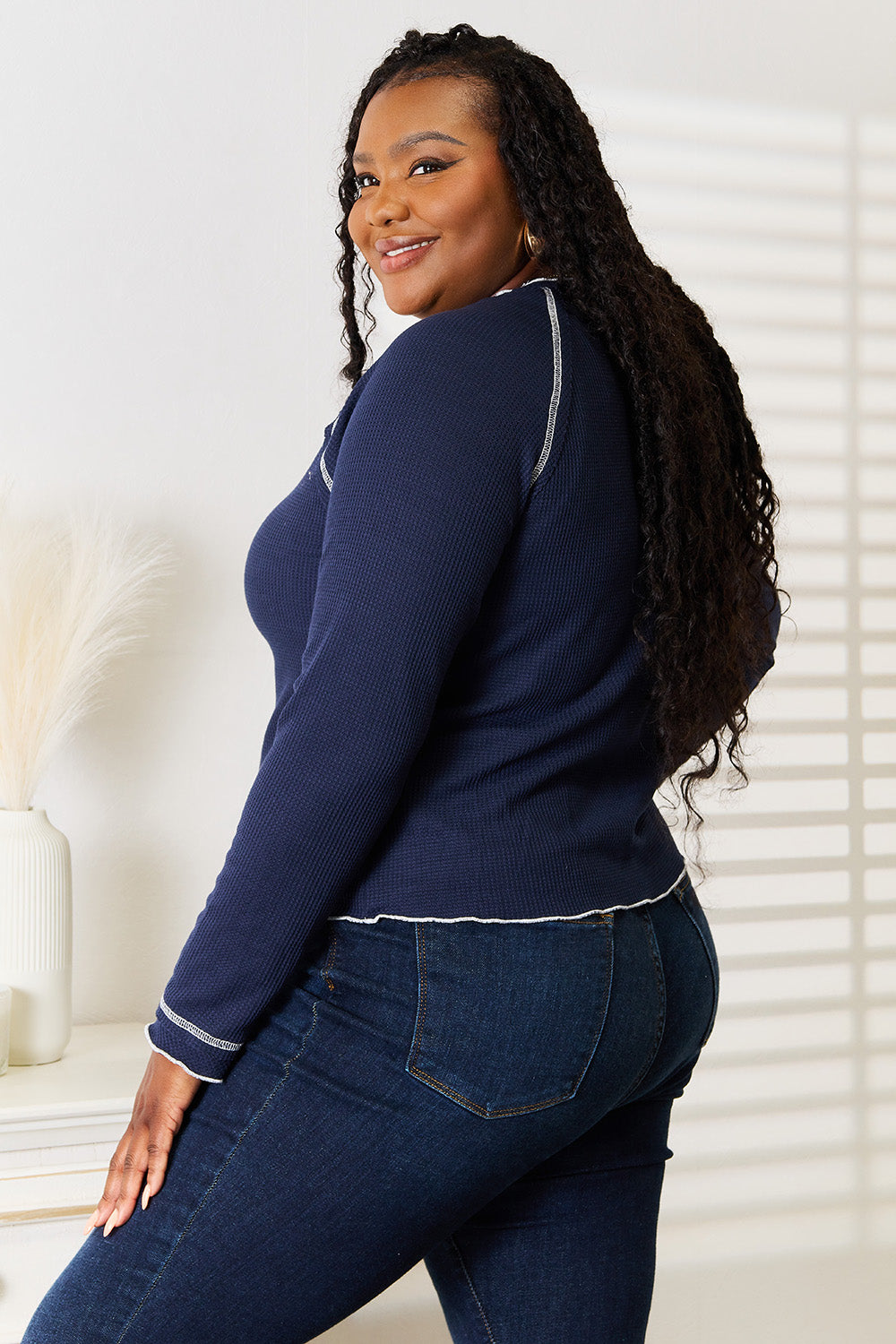 Basic Bae Long Raglan Sleeve Round Neck Top - Charming Charlie