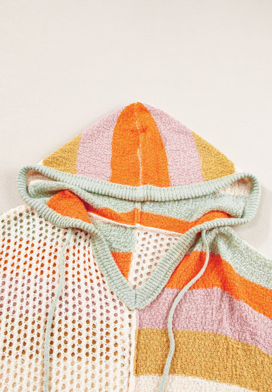 Openwork Color Block Hooded Sweater - Charming Charlie