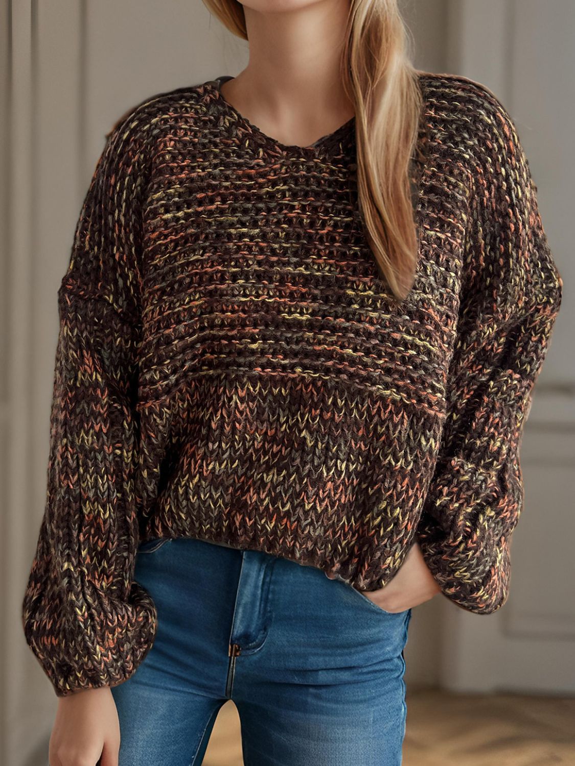 Dropped Shoulder Long Sleeve Sweater - Charming Charlie
