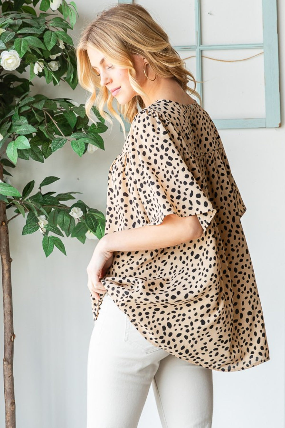 Heimish Full Size Animal Print Flutter Sleeve Blouse - Charming Charlie