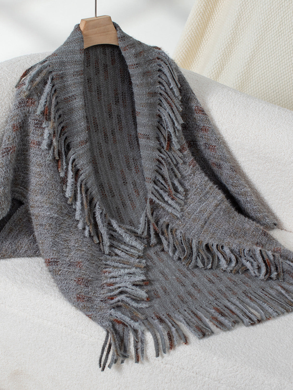 Fringe Open Front Half Sleeve Poncho - Charming Charlie