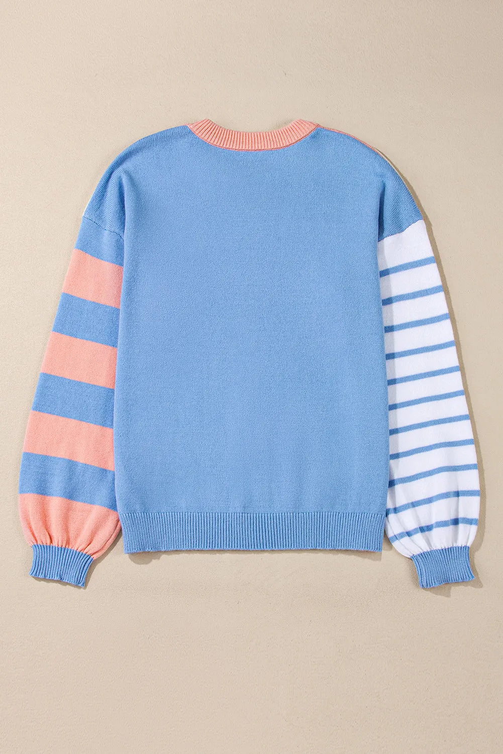 Contrast Striped Round Neck Long Sleeve Sweater - Charming Charlie