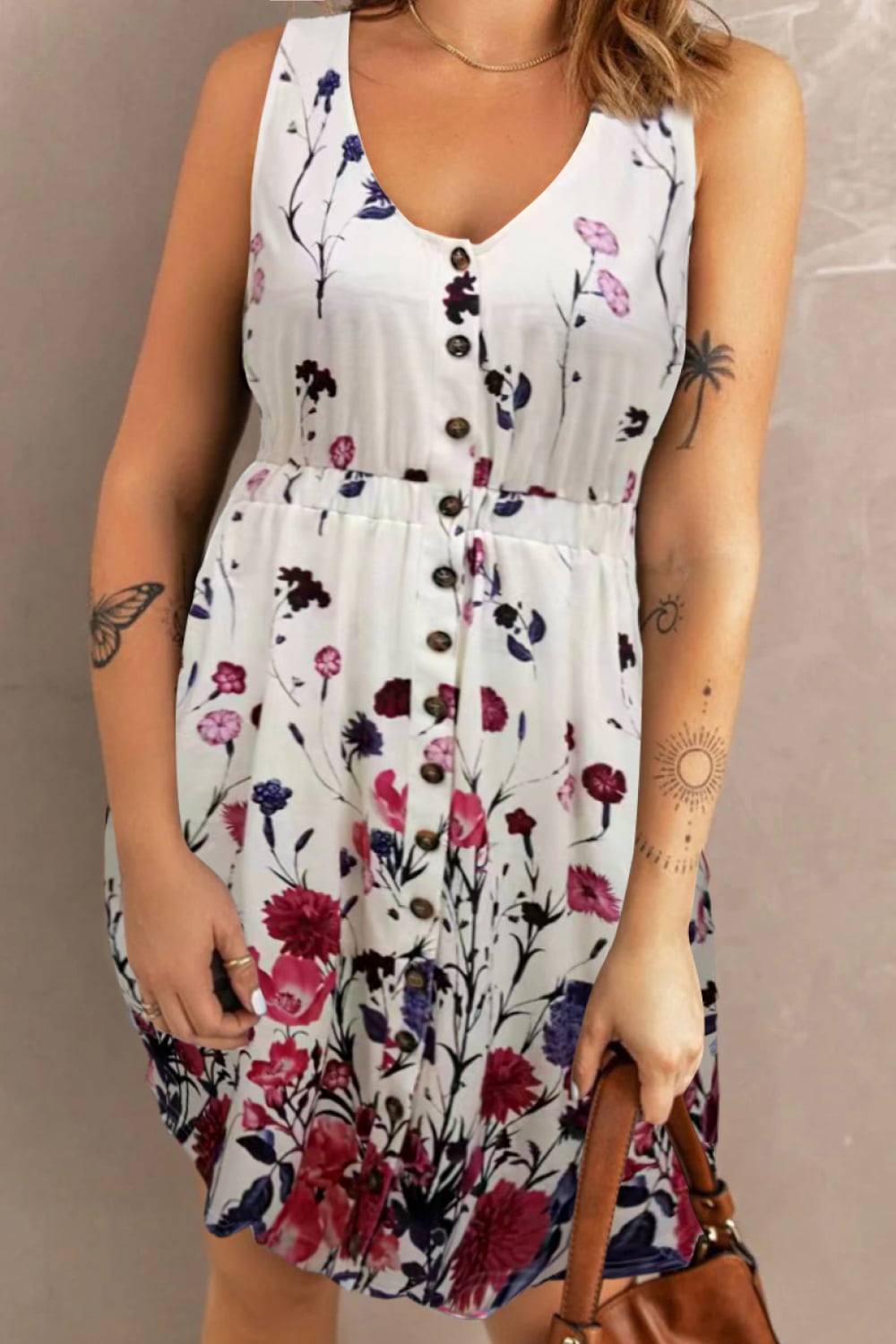 Double Take Scoop Neck Buttoned Sleeveless Magic Dress with Pockets - Charming Charlie