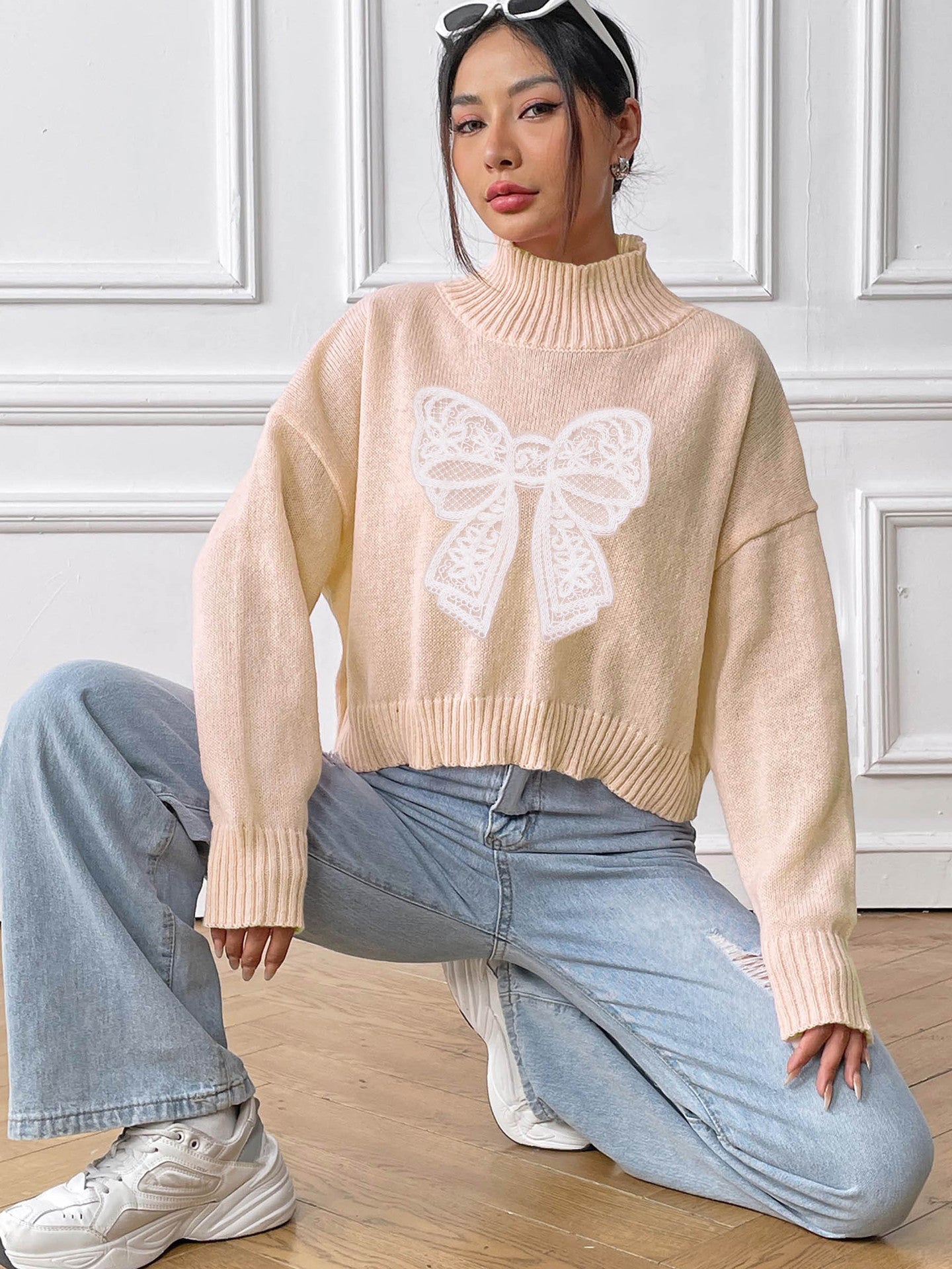 Bow Turtleneck Long Sleeve Sweater - Charming Charlie