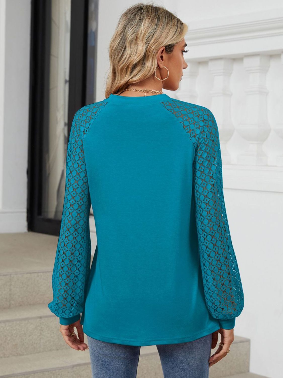 Round Neck Lace Long Sleeve Top - Charming Charlie