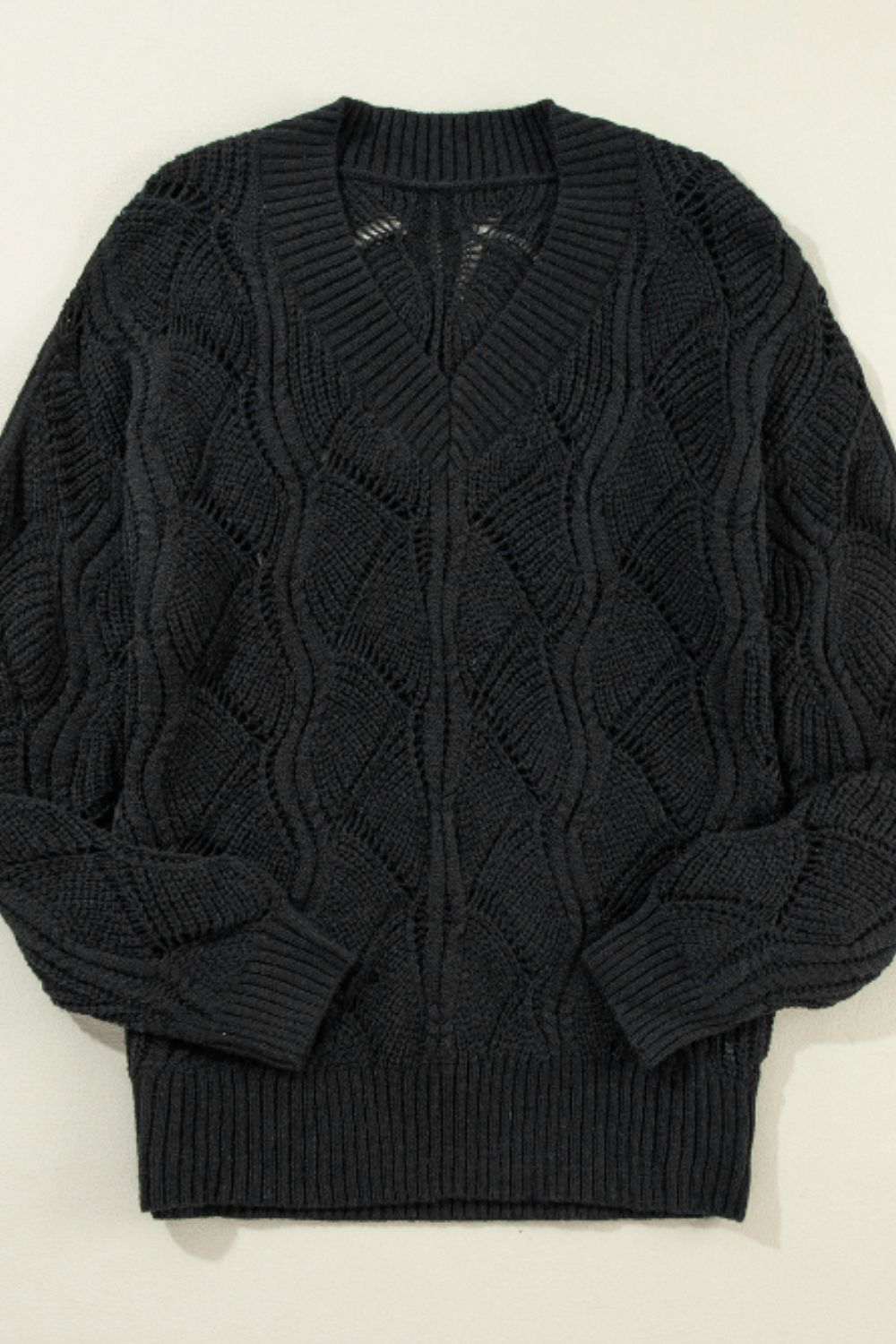 Openwork V-Neck Long Sleeve Sweater - Charming Charlie