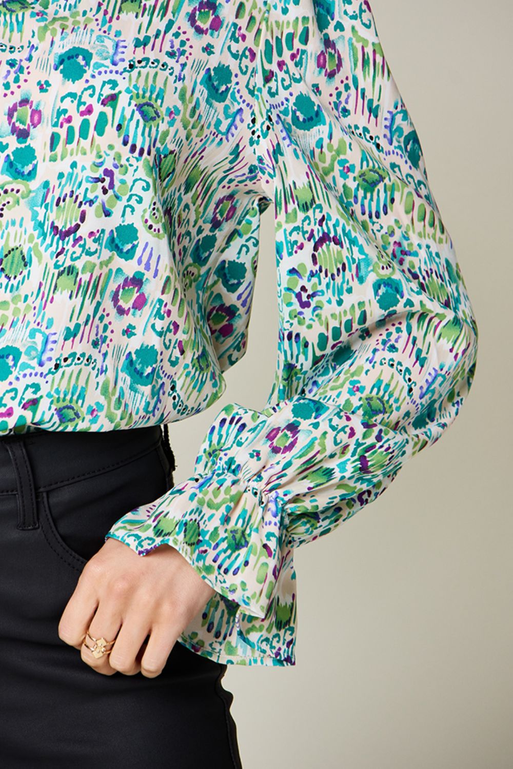 Double Take Full Size Printed Flounce Sleeve Blouse - Charming Charlie