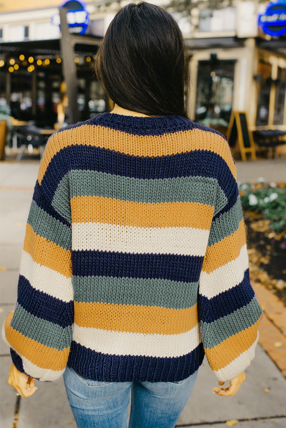 Color Block Round Neck Dropped Shoulder Sweater - Charming Charlie