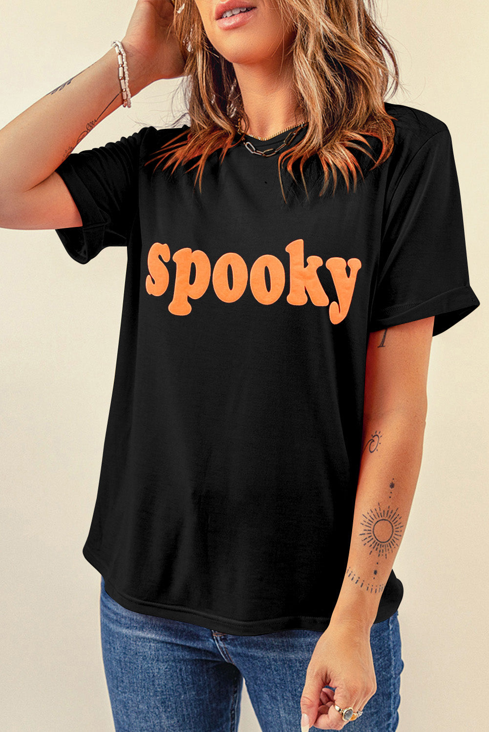 SPOOKY Round Neck Short Sleeve T-Shirt - Charming Charlie