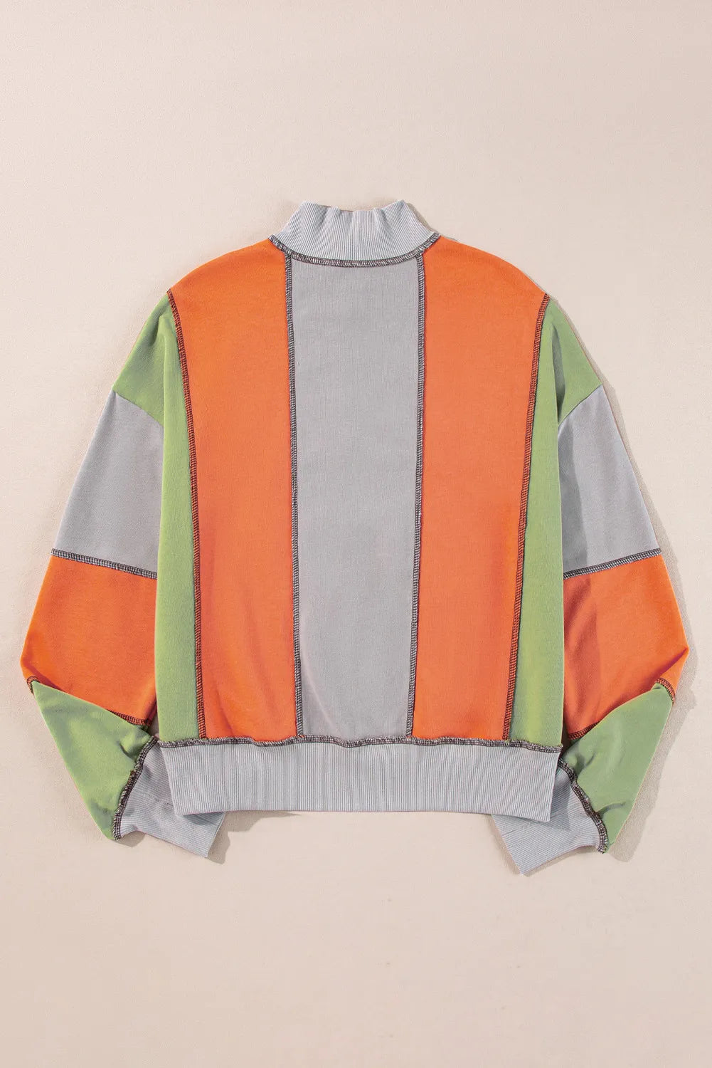 Full Size Exposed Seam Color Block Long Sleeve Sweatshirt - Charming Charlie