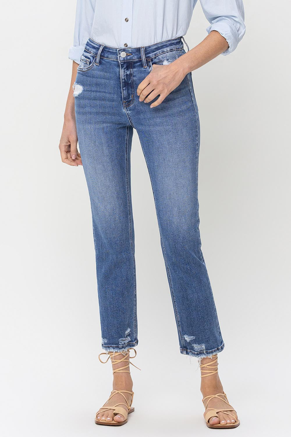 Lovervet High Rise Raw Hem Straight Jeans - Charming Charlie