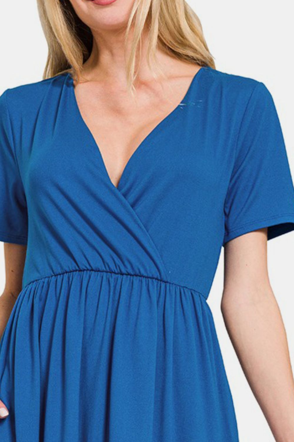Zenana Surplice Short Sleeve Brushed DTY Dress - Charming Charlie