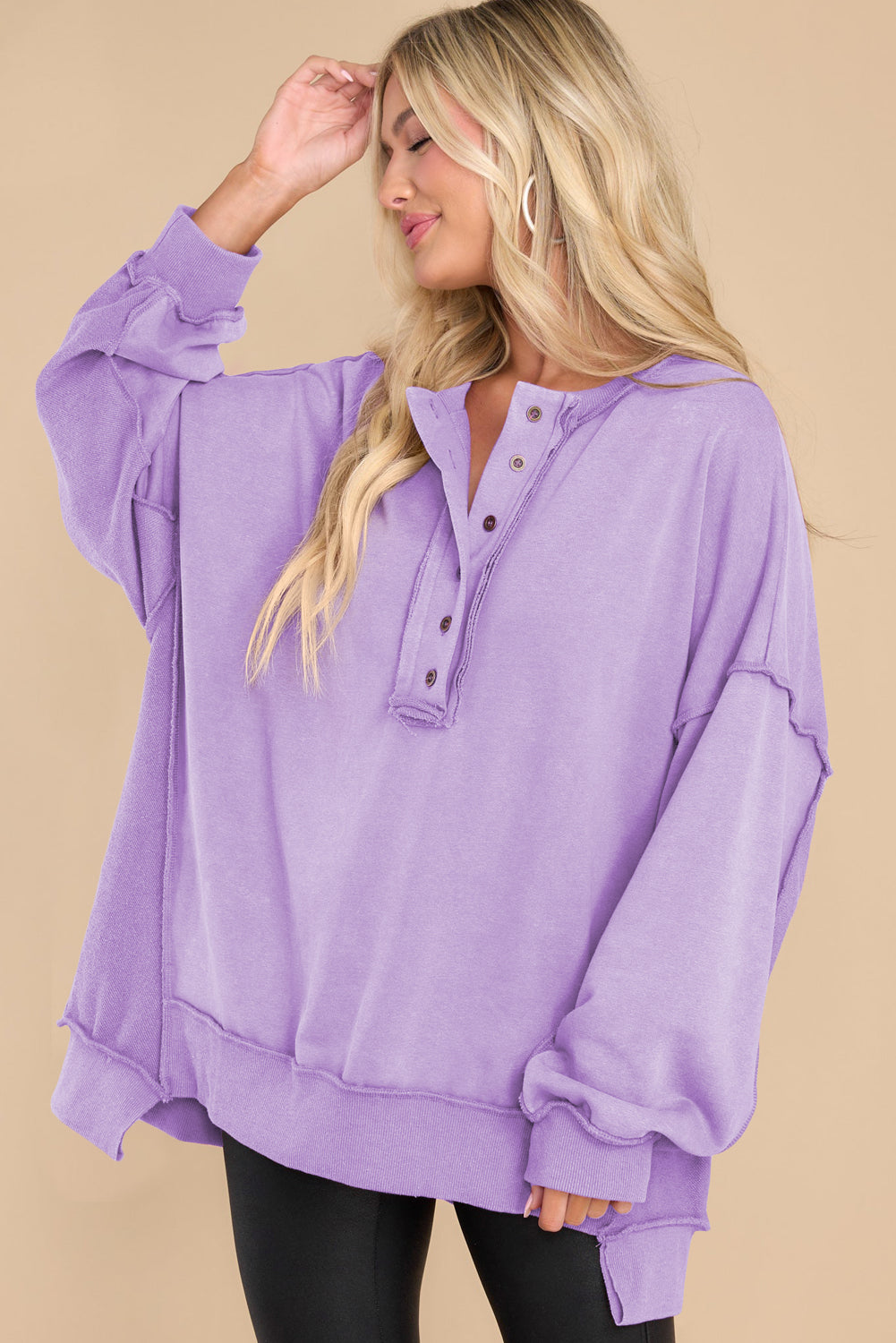 Exposed Seam Long Sleeve Sweatshirt - Charming Charlie