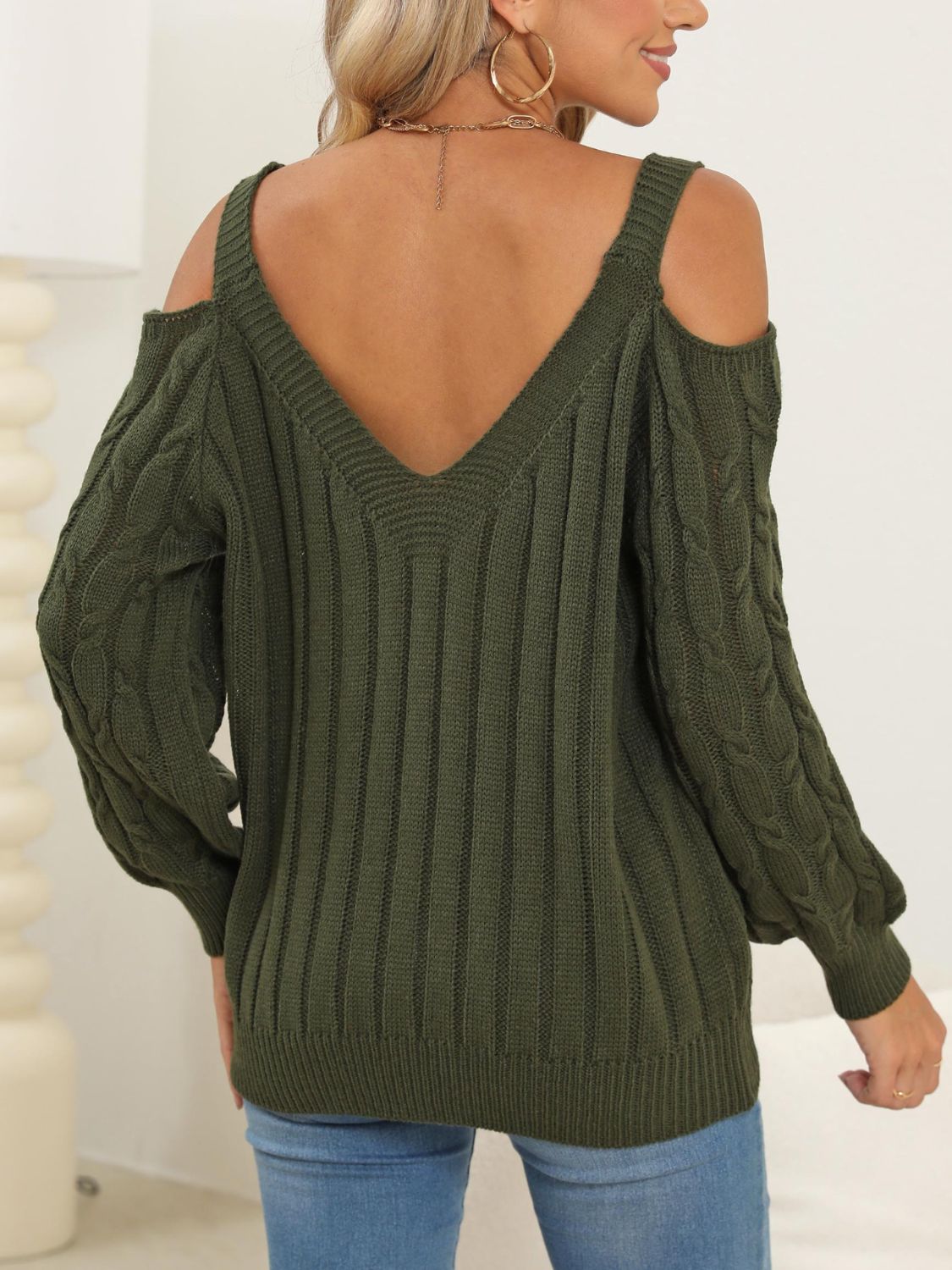 Cable-Knit Heart V-Neck Sweater - Charming Charlie