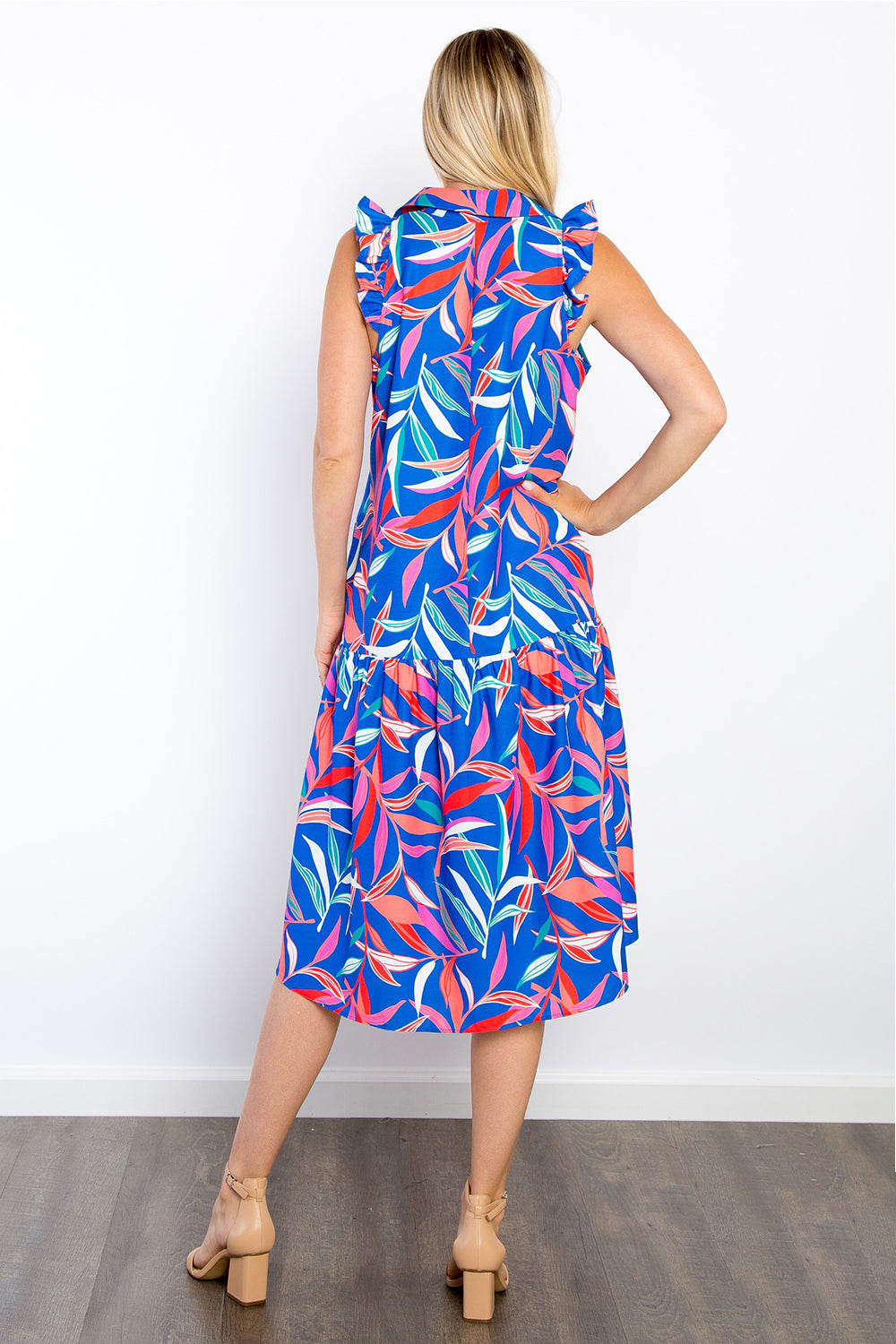 Be Stage Print Ruffled Midi Dress with Pockets - Charming Charlie