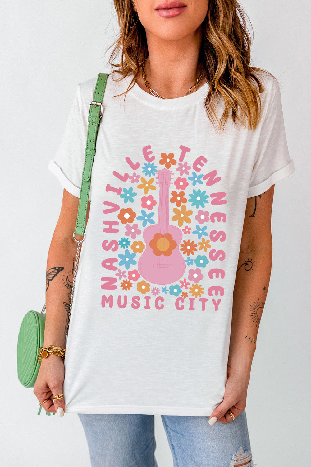 Graphic Round Neck Short Sleeve T-Shirt - Charming Charlie