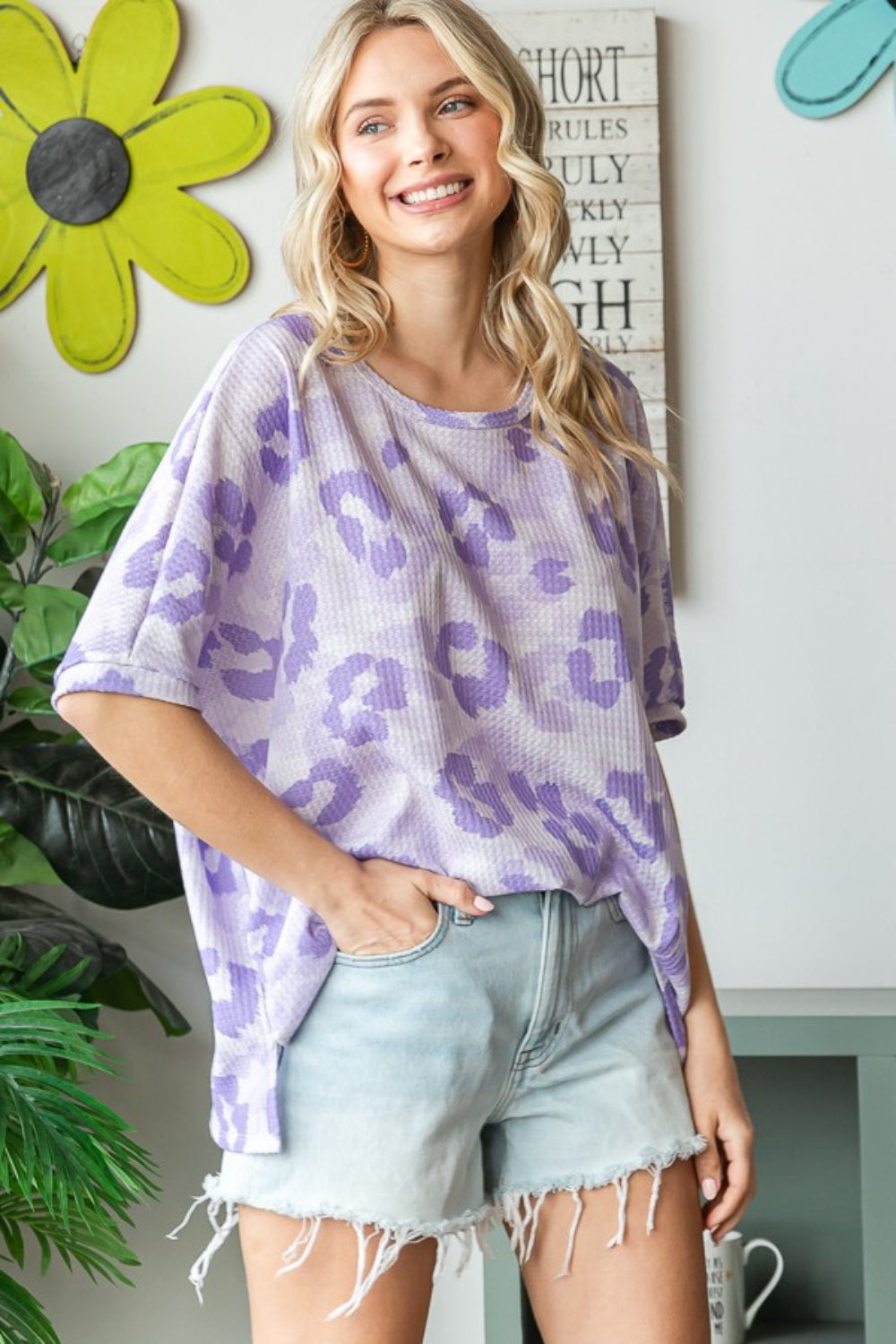 HOPELY Print Waffle Oversized T-Shirt - Charming Charlie