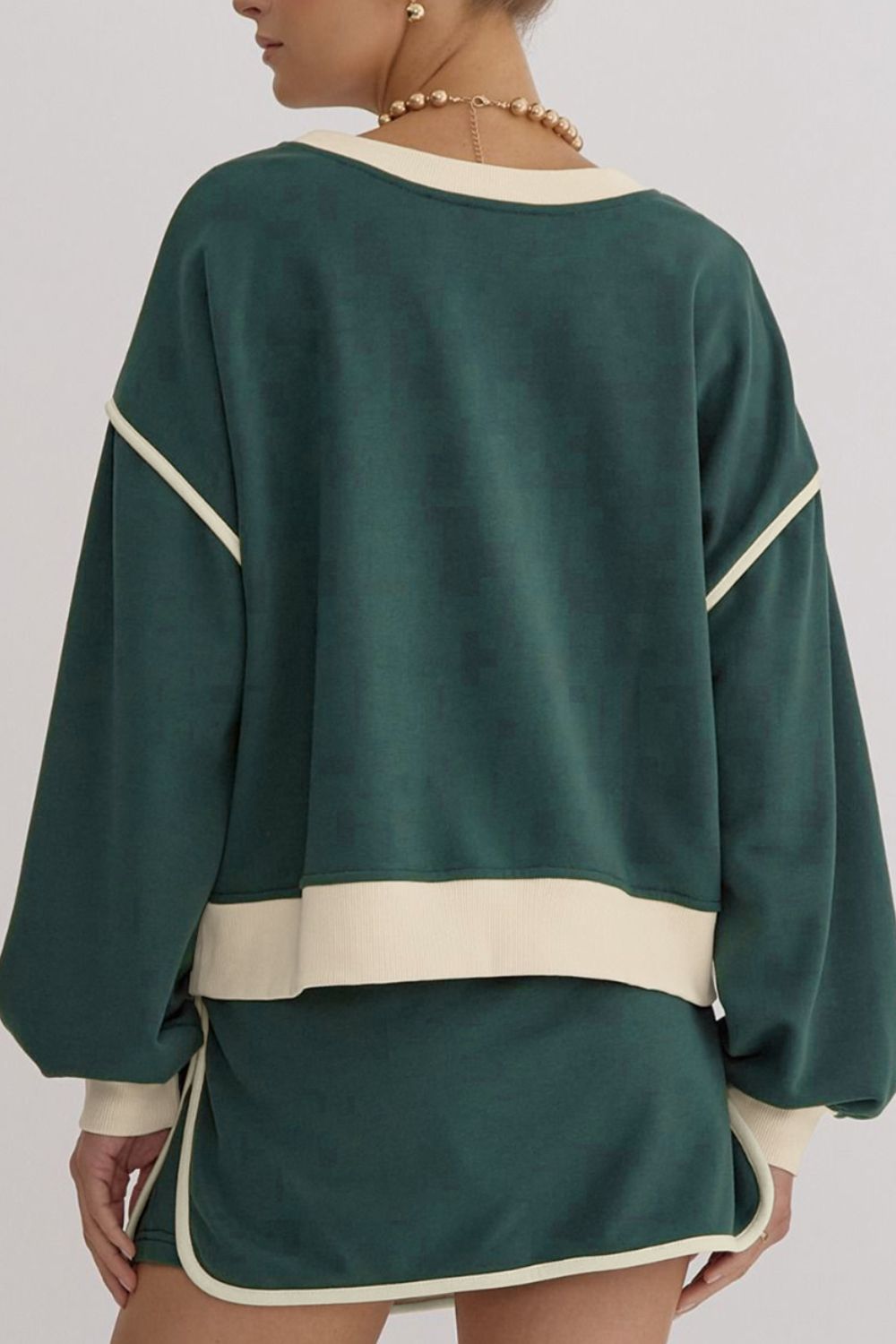 Contrast Trim Round Neck Top and Skort Set - Charming Charlie