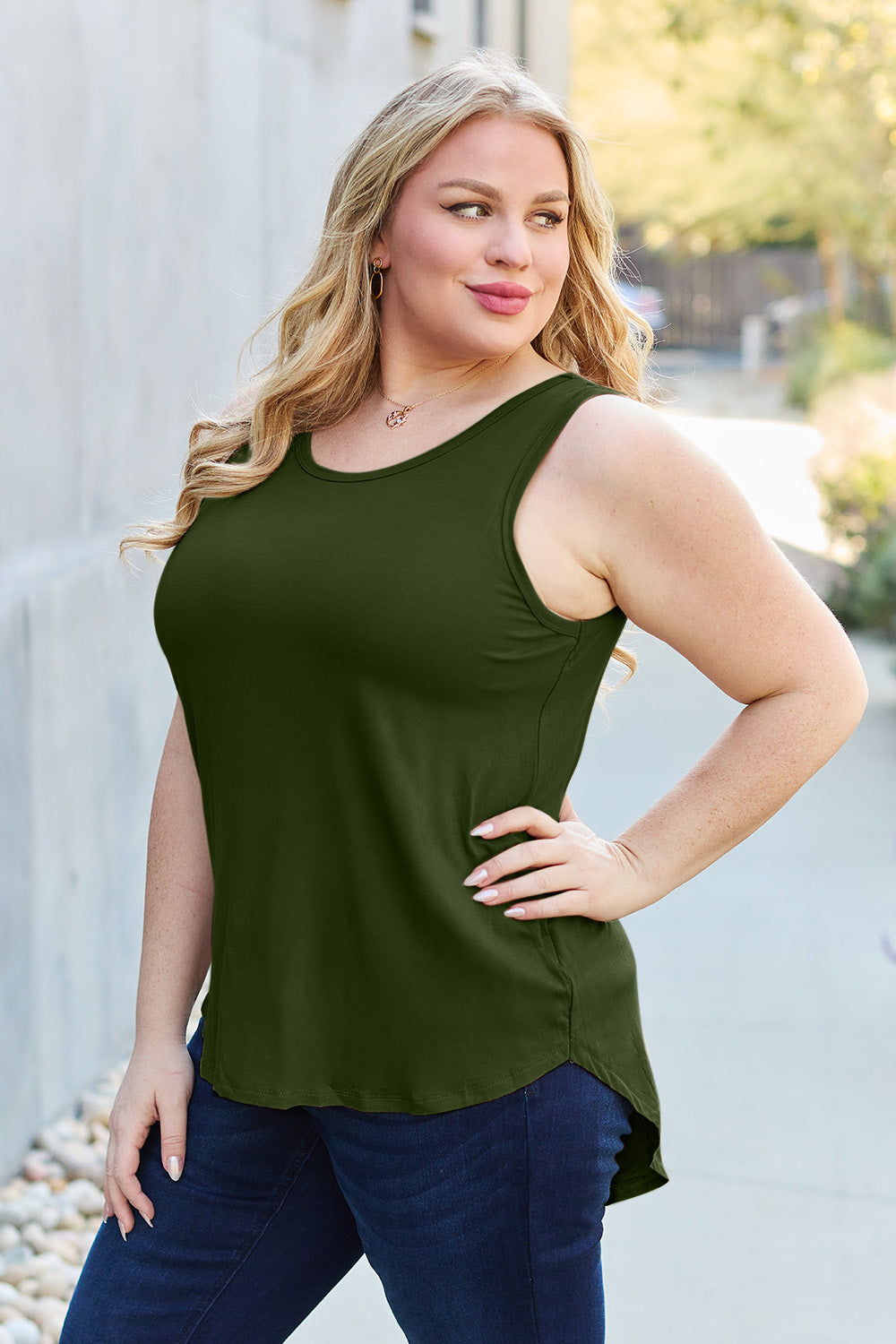 Basic Bae Full Size Round Neck Curved Hem Tank - Charming Charlie