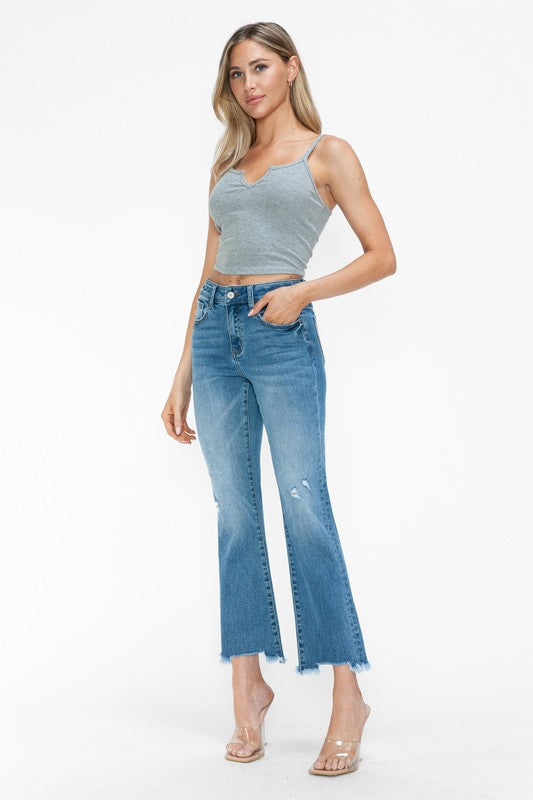bytos Raw Hem Distressed Mid Rise Crop Jeans - Charming Charlie